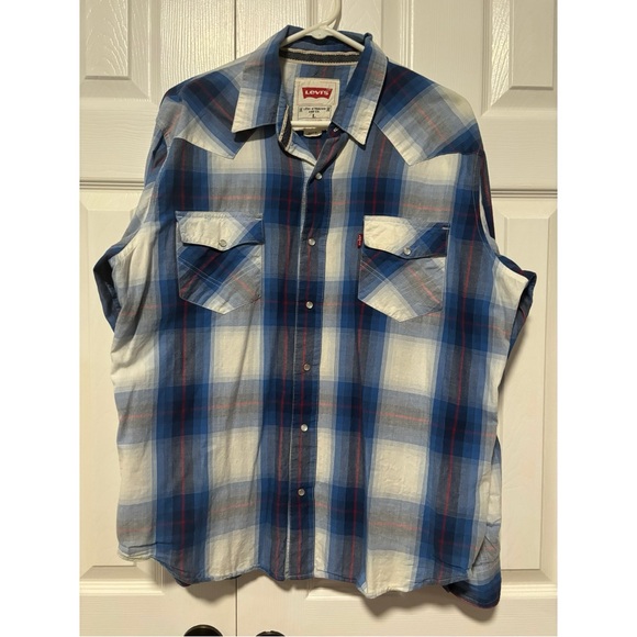 Levi's Blue Plaid Men's Shirt button up collared long sleeve size large top - Picture 2 of 11